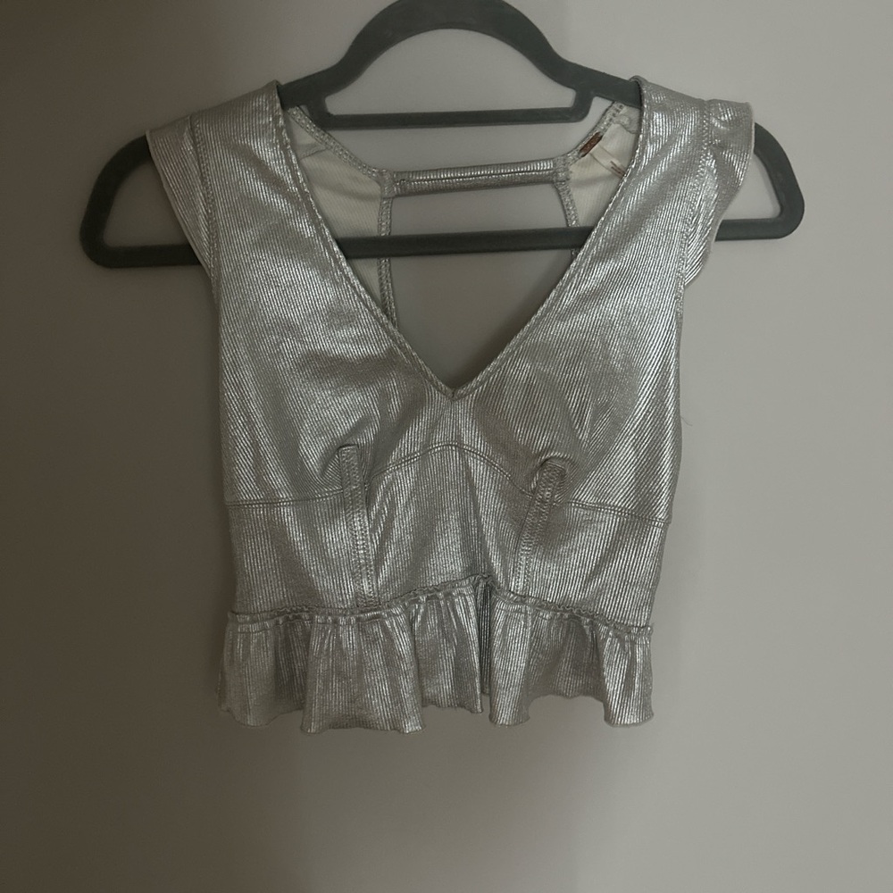 Free People Silver Metallic Women's Top